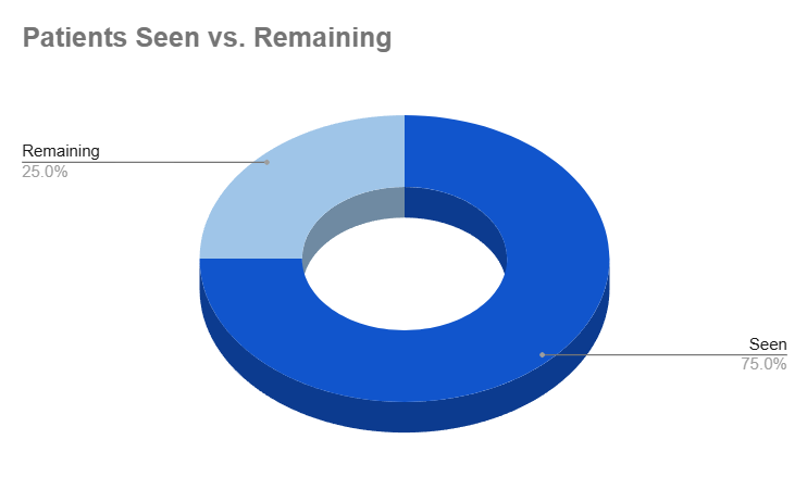Pie chart of the patients seen vs remaining
